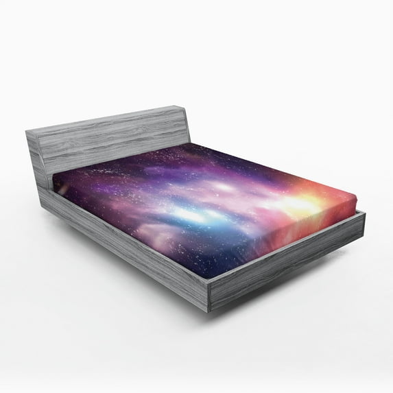 Ambesonne Galaxy Fitted Sheet, Cosmos Universe Space, King Size, Purple Coral Pale Blue