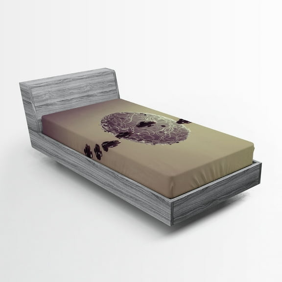 Ambesonne Galaxy Fitted Sheet, Fiction Space Warfare, Twin XL Size, Brown Grey