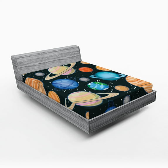 Ambesonne Galaxy Fitted Sheet, Galaxy Space Art Solar, King Size, Multicolor