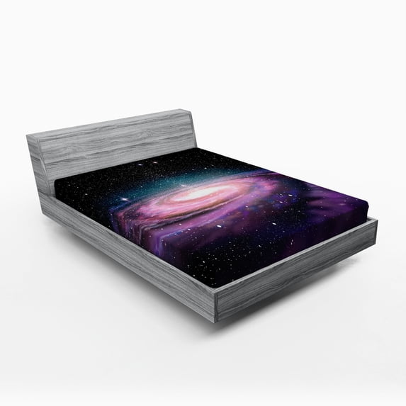 Ambesonne Galaxy Fitted Sheet, Galaxy in Outer Space, Full Size, Mauve Black