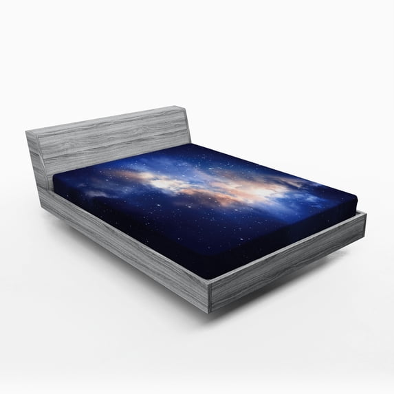Ambesonne Galaxy Fitted Sheet, Immense Space Hole View, Queen Size, Navy Blue
