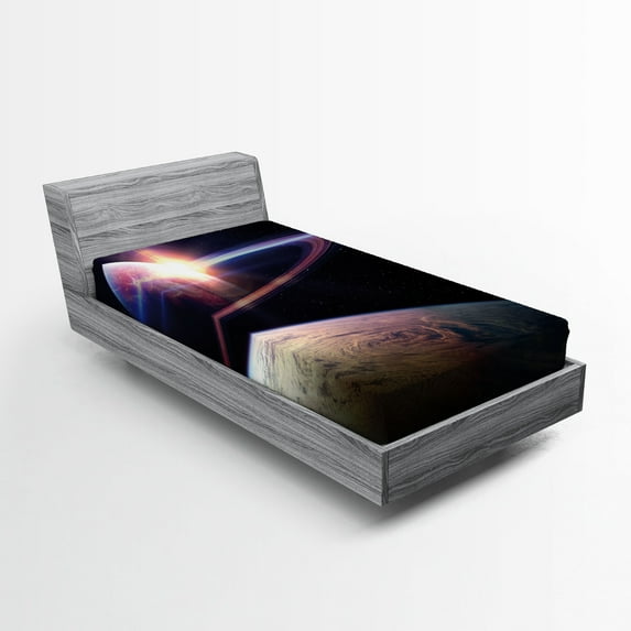 Ambesonne Galaxy Fitted Sheet, Massive Planets Cosmo, Twin Size, Black Blue