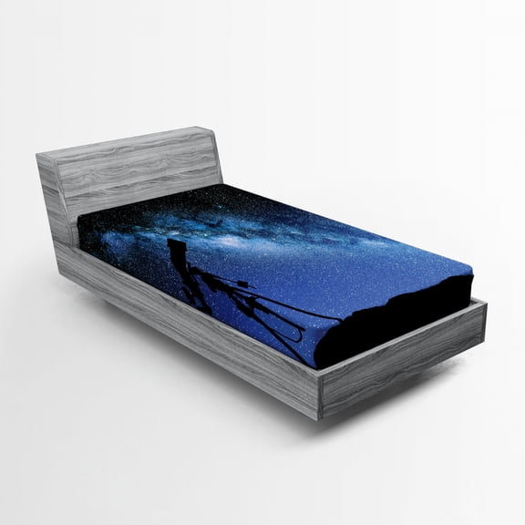 Ambesonne Galaxy Fitted Sheet, Milky Way Nİght Galaxy, Twin Size, Dark Blue Black