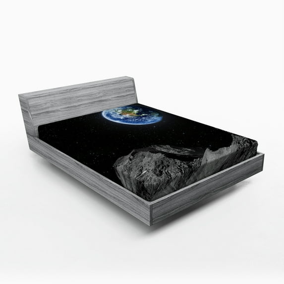 Ambesonne Galaxy Fitted Sheet, Moon Mars Planet Earth, Full Size, Blue Black Grey