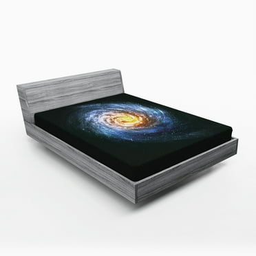 Ambesonne Galaxy Fitted Sheet, Mysterious Space Road, Full Size, Blue Yellow Black