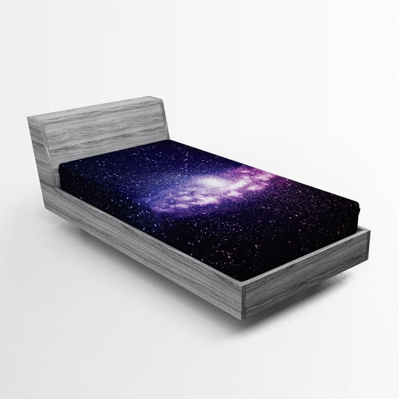 Ambesonne Galaxy Fitted Sheet, Nebula Cloud Milky Way, Twin Size, Purple Dark Blue