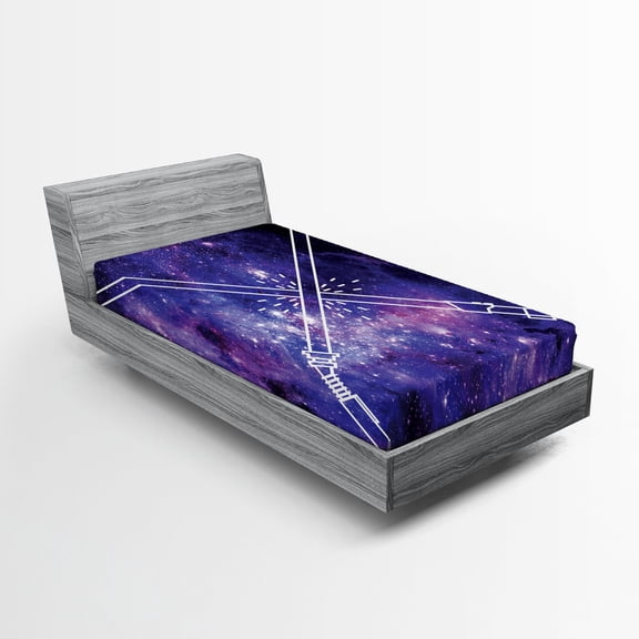 Ambesonne Galaxy Fitted Sheet, Outer Space Fantasy, Twin Size, Purple Black