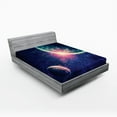 thumbnail image 1 of Ambesonne Galaxy Fitted Sheet, Outer Space Mars Planets, King Size, Navy Blue Pink, 1 of 3