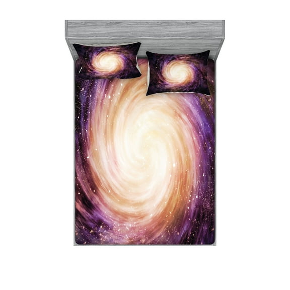 Ambesonne Galaxy Fitted Sheet & Pillow Sham Set, Alluring Space Hole, Queen, Black Pink Beige