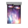 thumbnail image 1 of Ambesonne Galaxy Fitted Sheet & Pillow Sham Set, Cosmos Universe Space, Queen, Purple Coral Pale Blue, 1 of 2