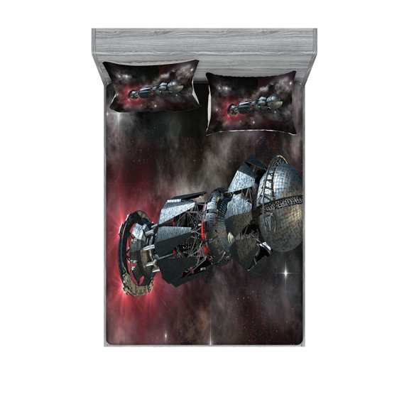 Ambesonne Galaxy Fitted Sheet & Pillow Sham Set, Galactic Time Travel, Full, Black