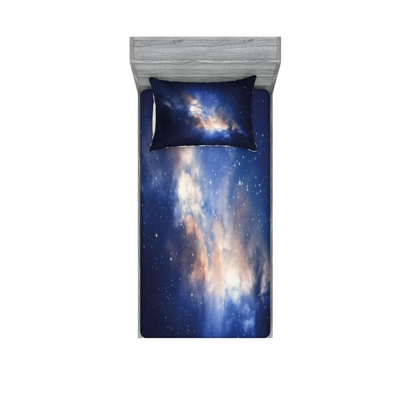 Ambesonne Galaxy Fitted Sheet & Pillow Sham Set, Immense Space Hole View, Twinxl, Navy Blue