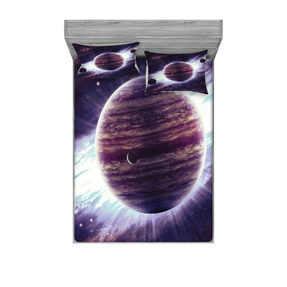 Ambesonne Galaxy Fitted Sheet & Pillow Sham Set, Outer Space Planets Mars, Full, Mauve Purple