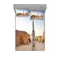 thumbnail image 1 of Ambesonne Galaxy Fitted Sheet & Pillow Sham Set, Planet Town Wars Image, Queen, Brown Blue, 1 of 2