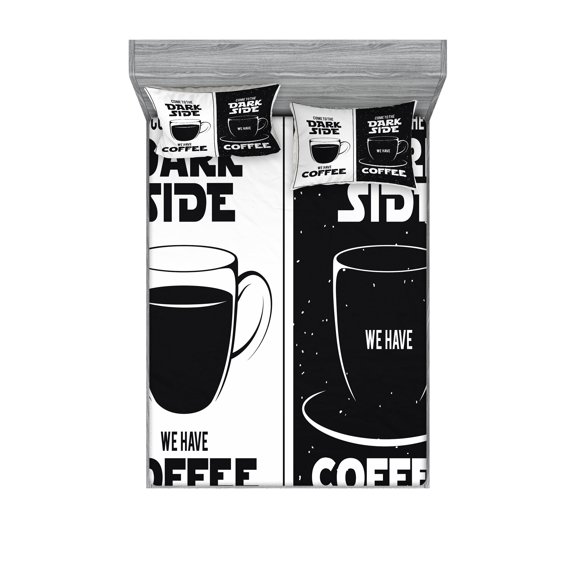 Ambesonne Galaxy Fitted Sheet & Pillow Sham Set, Space and Coffee Themed, Queen, Black White