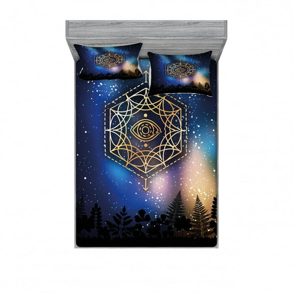 Ambesonne Galaxy Fitted Sheet & Pillow Sham Set, Third Eye Milky Way, Full, Multicolor