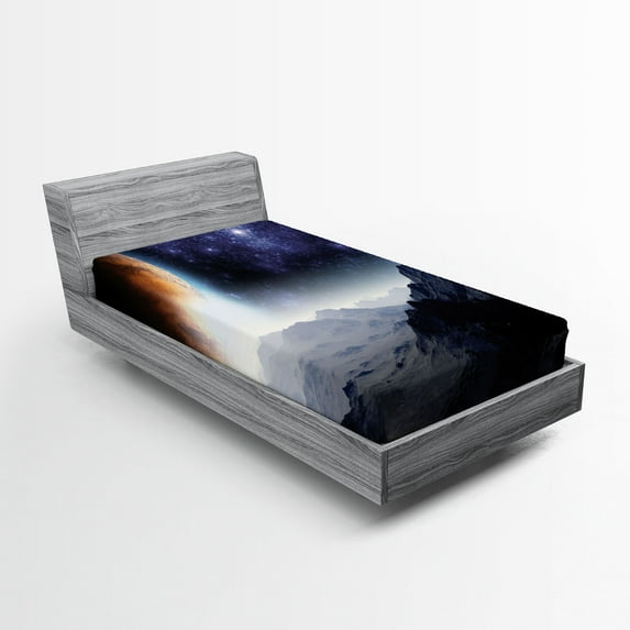 Ambesonne Galaxy Fitted Sheet, Science Fiction Nature, Twin XL Size, Purple Black Orange