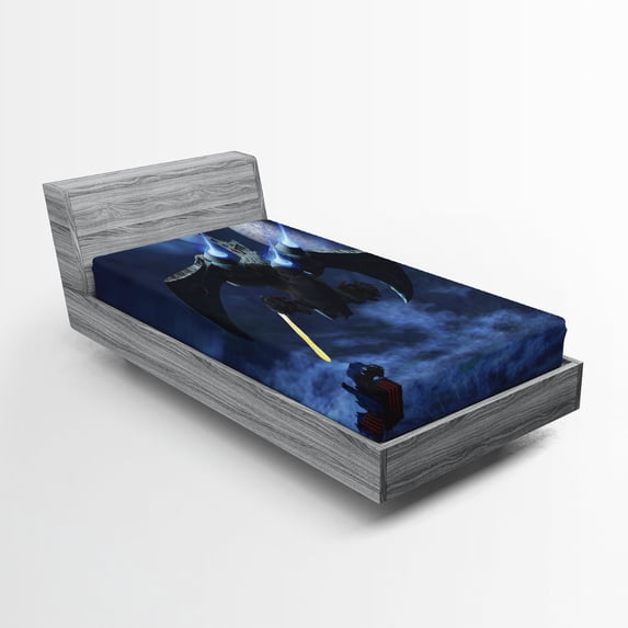 Ambesonne Galaxy Fitted Sheet, Spaceship Laser Beam, Twin XL Size, Blue Black