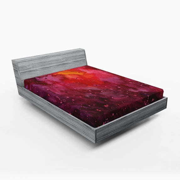 Ambesonne Galaxy Fitted Sheet, Stardust Universe, Full Size, Lavender Orange Mustard