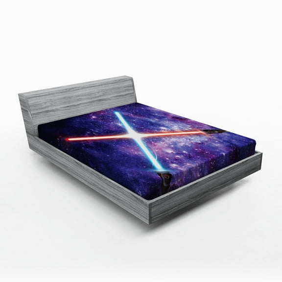 Ambesonne Galaxy Fitted Sheet, Theme, Queen Size, Purple Blue and Black