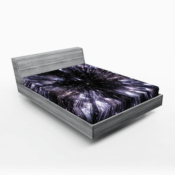 Ambesonne Galaxy Fitted Sheet, Universe Space Travel, Queen Size, Violet Black White