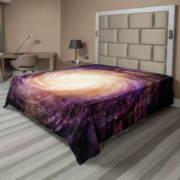 Ambesonne Galaxy Flat Sheet, Alluring Space Hole, Queen Size, Black Pink Beige