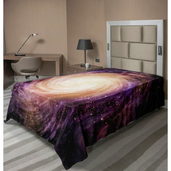 Ambesonne Galaxy Flat Sheet, Alluring Space Hole, TwinXL Size, Black Pink Beige
