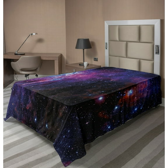 Ambesonne Galaxy Flat Sheet, Mother Nebula View, Twin Size, Purple Black Blue