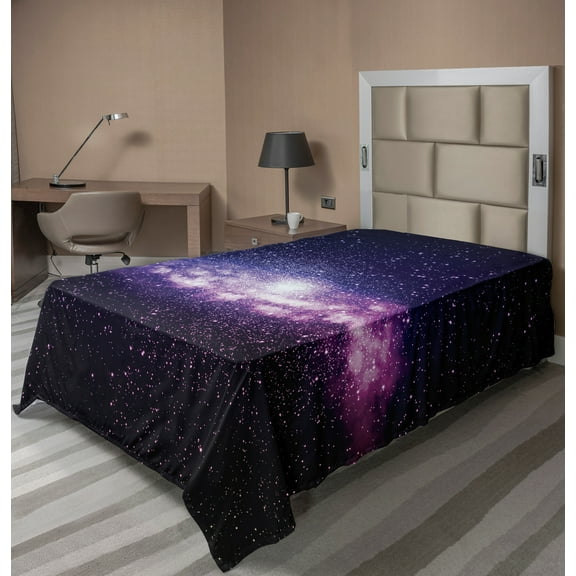 Ambesonne Galaxy Flat Sheet, Nebula Cloud Milky Way, TwinXL Size, Purple Dark Blue
