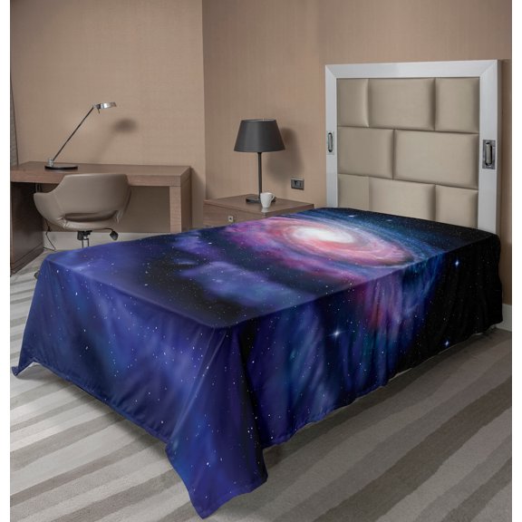 Ambesonne Galaxy Flat Sheet, Nebula in Outer Space, TwinXL Size, Mauve Blue
