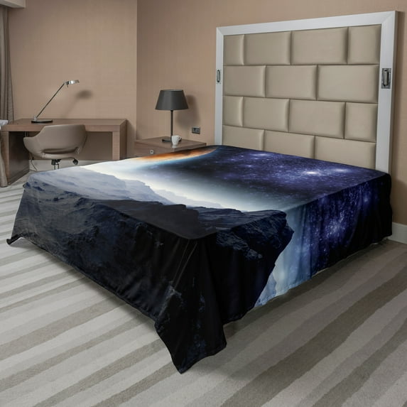 Ambesonne Galaxy Flat Sheet, Science Fiction Nature, Queen Size, Purple Black Orange