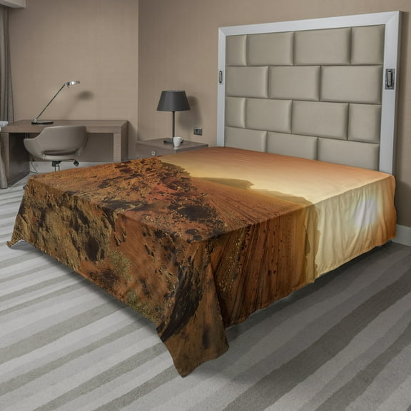 Ambesonne Galaxy Flat Sheet, Space Clash Landscape, King Size, Brown Yellow