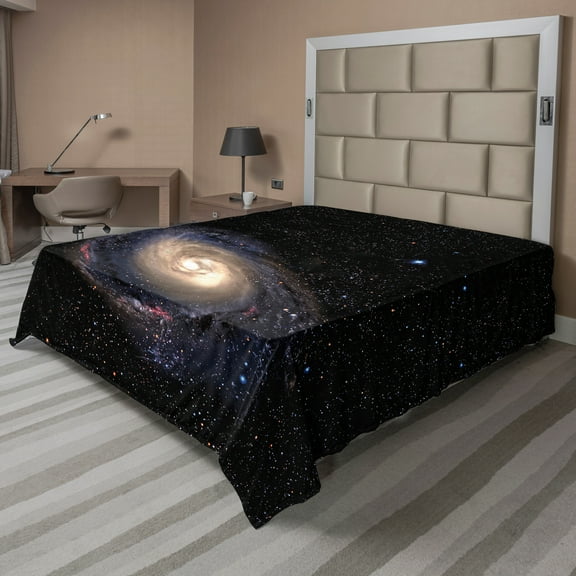 Ambesonne Galaxy Flat Sheet, Spiral Space Universe, King Size, Black Beige Purple