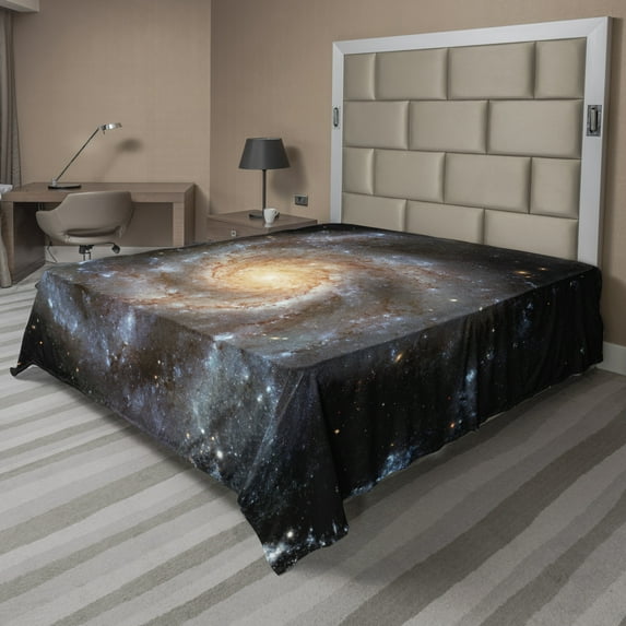 Ambesonne Galaxy Flat Sheet, Star Disc in Huge Space, King Size, Black Beige Violet