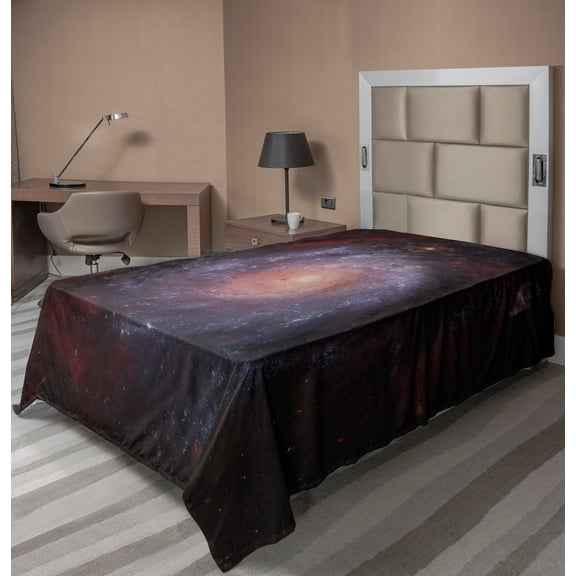 Ambesonne Galaxy Flat Sheet, Stardust View in Space, Twin Size, Black Red Grey