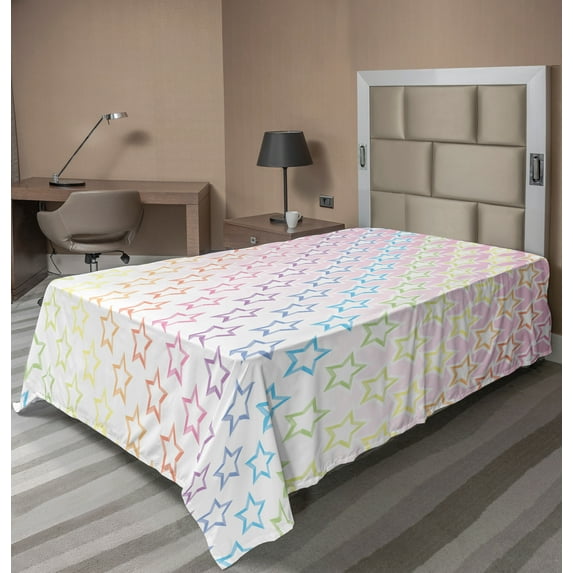 Ambesonne Galaxy Flat Sheet, Stars in Rainbow Colors, Twin Size, Pink Multicolor