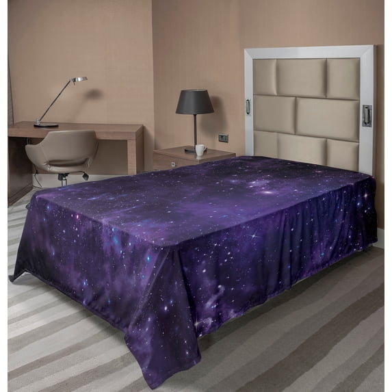 Ambesonne Galaxy Flat Sheet, Starway View, Twin Size, Black Navy Blue