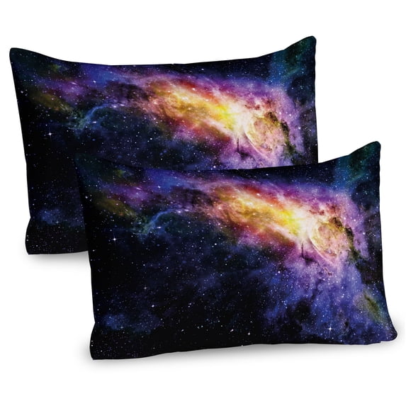 Ambesonne Galaxy Pillow Sham 2 Pack, Alluring Nebula Stars, 26"x20", Black Purple and Yellow