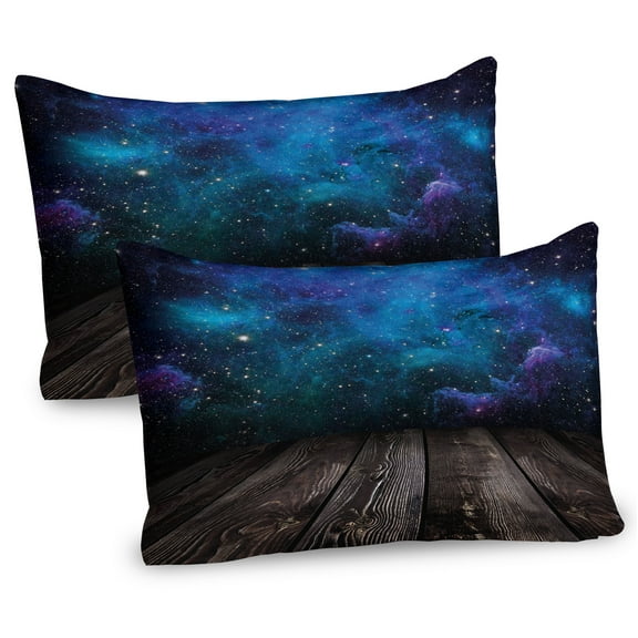 Ambesonne Galaxy Pillow Sham 2 Pack, Space from Home View, 30"x20", Purple Blue Brown