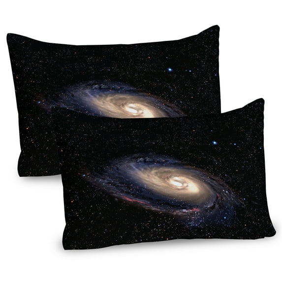 Ambesonne Galaxy Pillow Sham 2 Pack, Spiral Space Universe, 26"x20", Black Beige Purple
