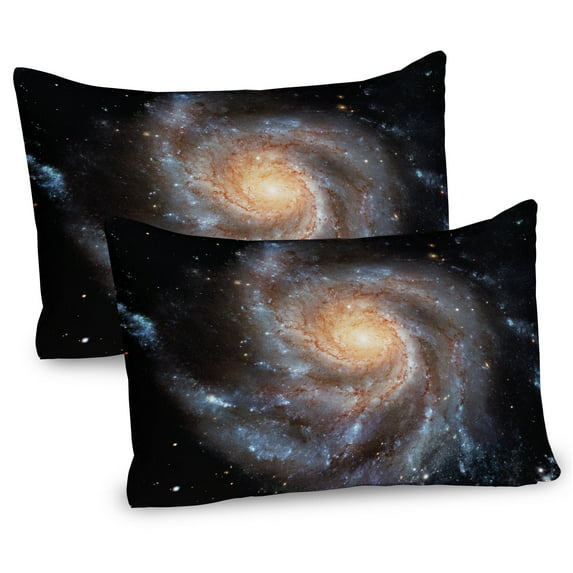 Ambesonne Galaxy Pillow Sham 2 Pack, Star Disc in Huge Space, 26"x20", Black Beige Violet