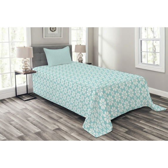 Ambesonne Galaxy Quilted Bedspread Set 2 Pcs, Starry Cosmical Space, Twin Size, Pale Blue White