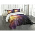 thumbnail image 1 of Ambesonne Galaxy Quilted Bedspread Set 3 Pcs, Outer Space Nebula View, Queen Size, Black Purple Yellow, 1 of 5