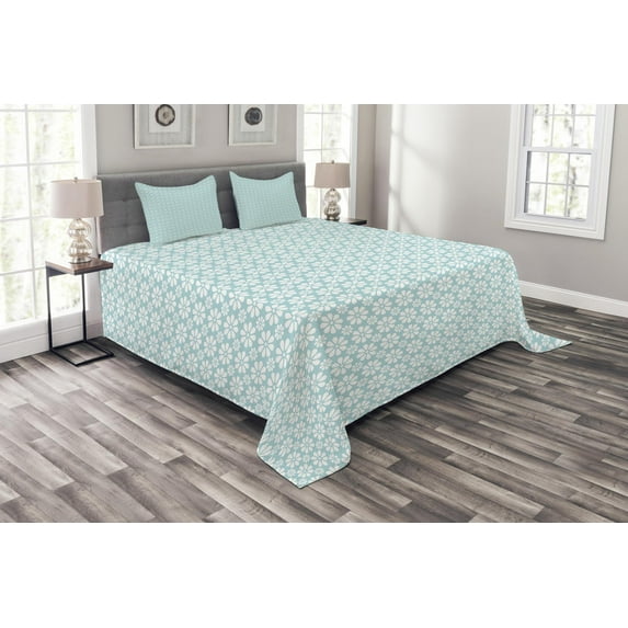 Ambesonne Galaxy Quilted Bedspread Set 3 Pcs, Starry Cosmical Space, King Size, Pale Blue White