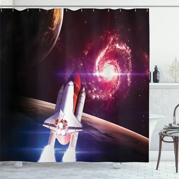 Ambesonne Galaxy Shower Curtain, Milky Way Galactic Theme, 69"Wx84"L, Magenta White