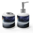 thumbnail image 1 of Ambesonne Galaxy Soap Dispenser & Toothbrush Holder Set, Science Fiction Nature, 2 Pcs, Purple Black Orange, 1 of 5