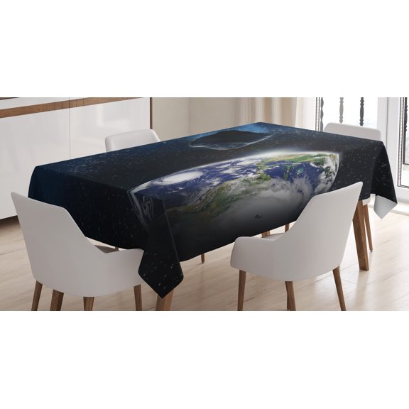 Ambesonne Galaxy Tablecloth Rectangular Table Cover, Asteroid Rocky Space, 60"x84", Dark Blue Grey