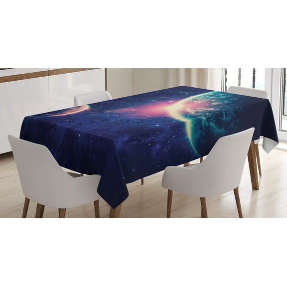 Ambesonne Galaxy Tablecloth Rectangular Table Cover, Outer Space Mars Planets, 60"x90", Navy Blue Pink