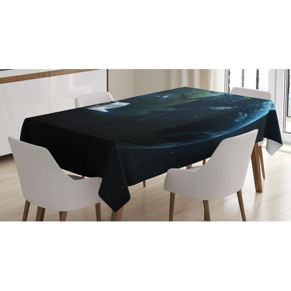 Ambesonne Galaxy Tablecloth Rectangular Table Cover, Spaceship Earth Fiction, 60"x84", Navy Blue Grey