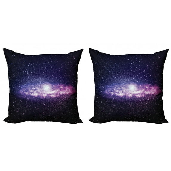 Ambesonne Galaxy Throw Pillow Cover 2 Pack, Nebula Cloud Milky Way, 18", Purple Dark Blue
